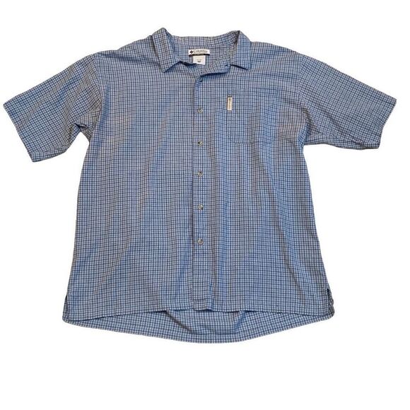 Columbia Blue Check Button Down Short Sleeve Shirt Men Size 2XL EUC - Picture 1 of 10